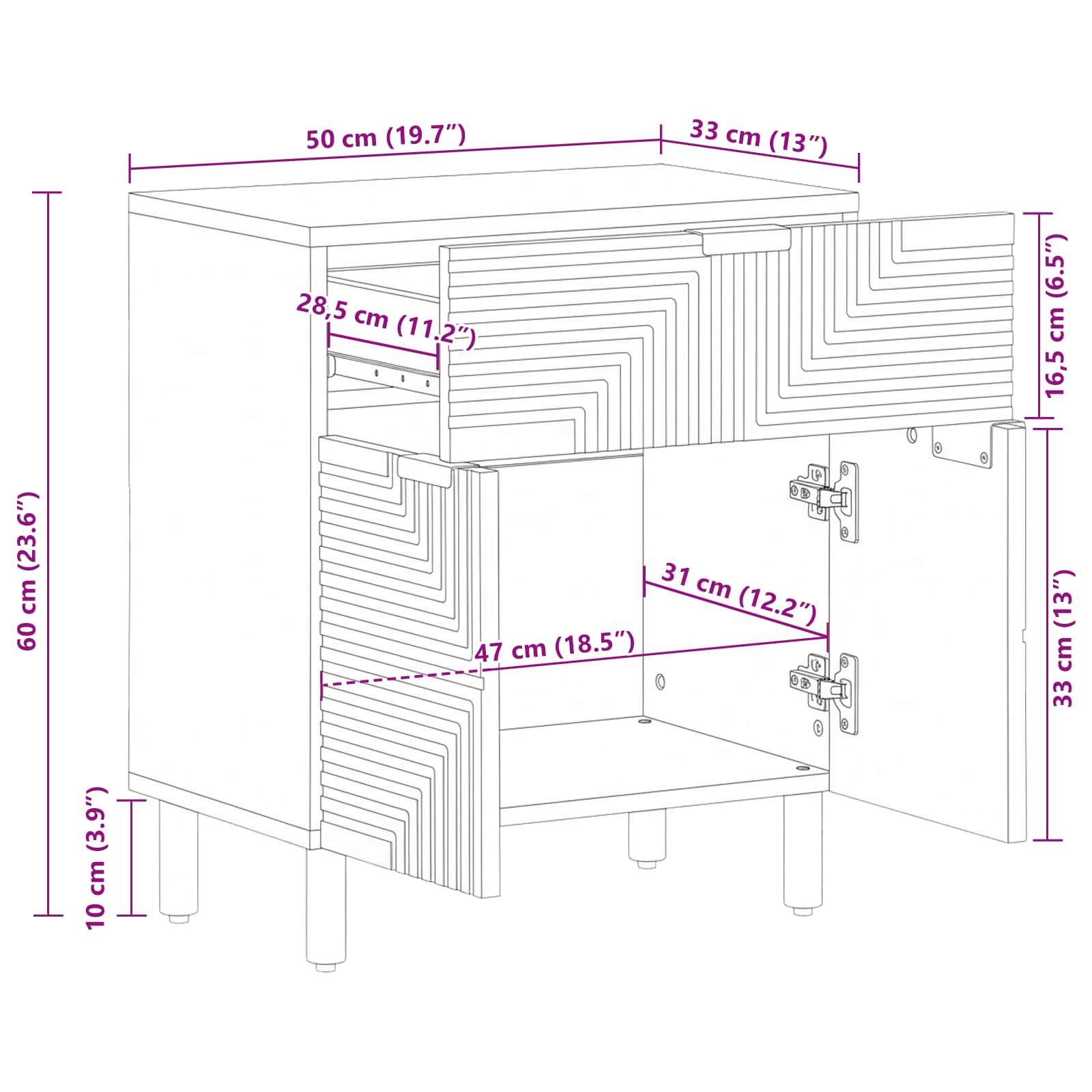 Bettschrank Braun 50 x 33 x 60 cm Massivholz Akazie