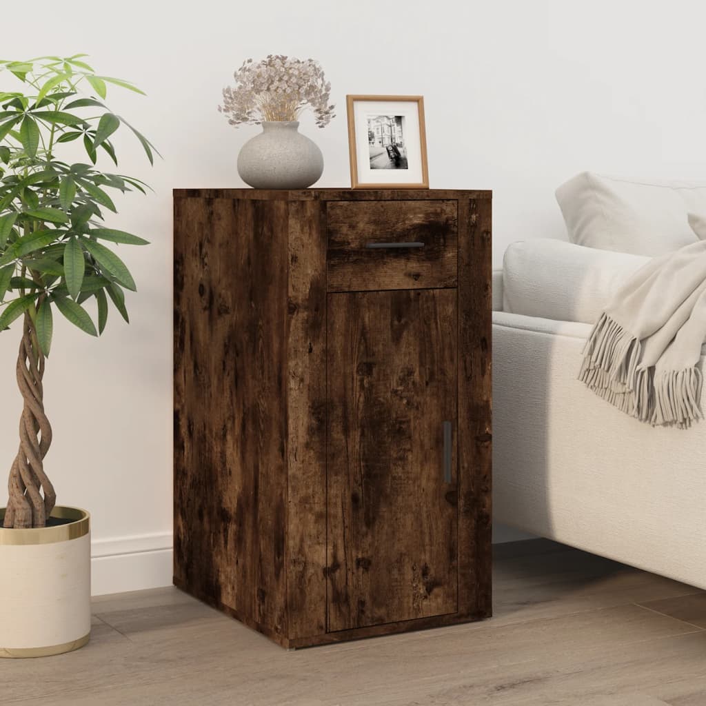 Schreibtisch mit Stauraum Betongrau Holzwerkstoff