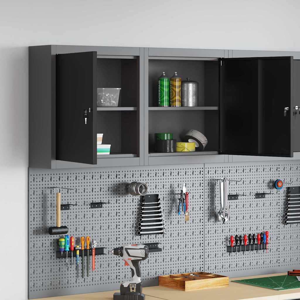 Werkzeugschrank mit Regal Schwarz und Grau 55 x 55 x 55 cm