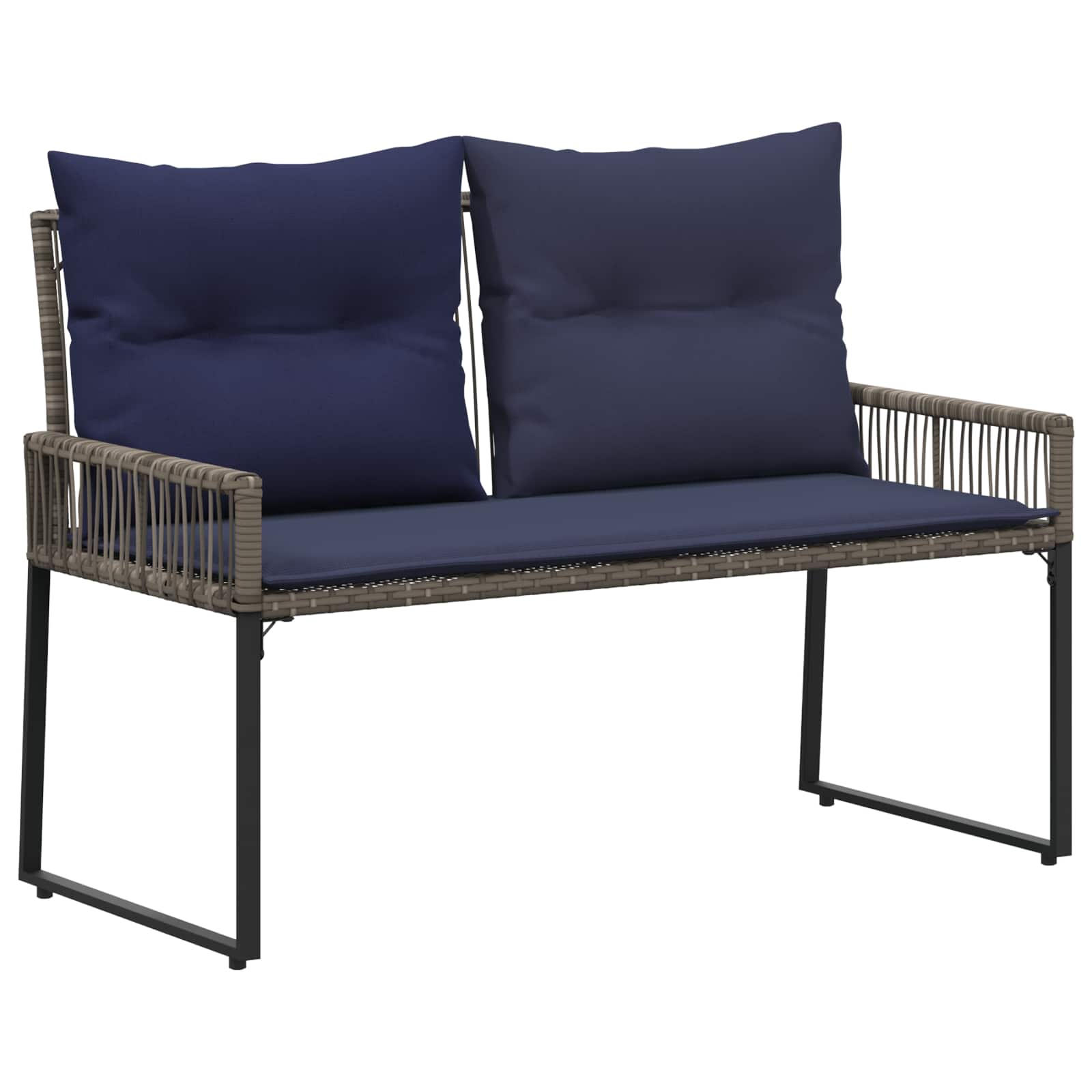 Bank Outdoor mit Kissen 4 pcs Schwarz und Cremeweiß Poly-Rattan