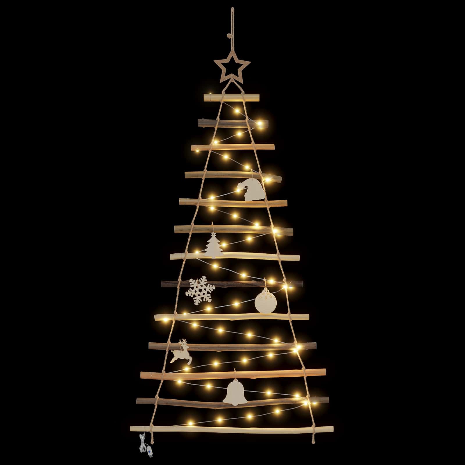 Weihnachtsbaum mit 30 LEDs Natur 90 cm Massives Eschenholz