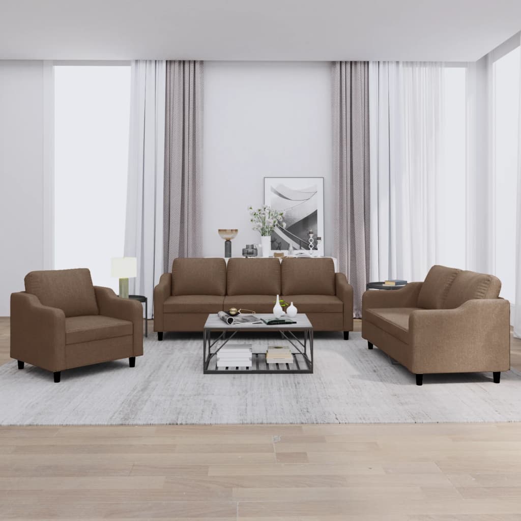 4-tlg. Sofagarnitur mit Kissen Braun Stoff