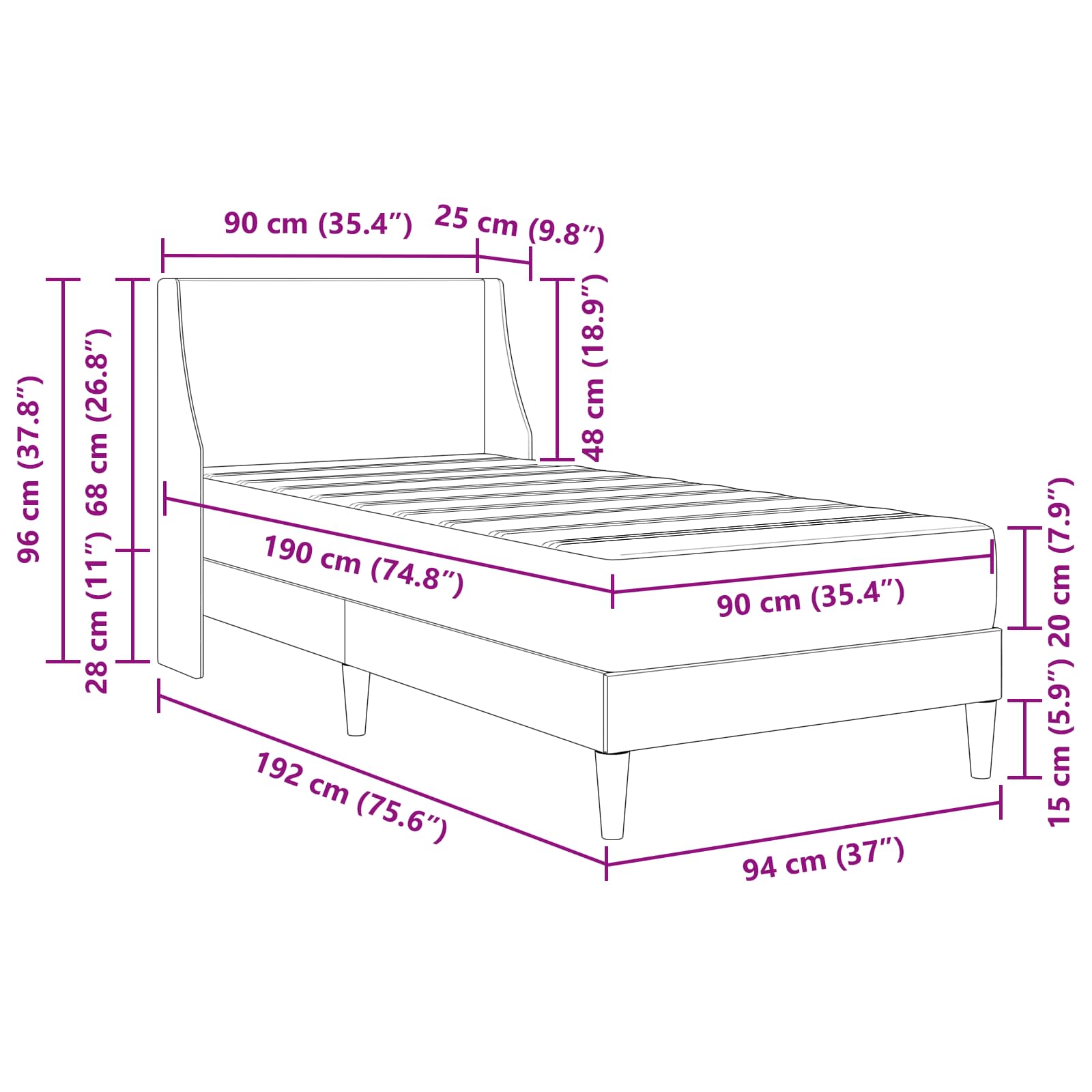 Bettgestell mit Matratze Hellgrau 80x 200 cm Polyester