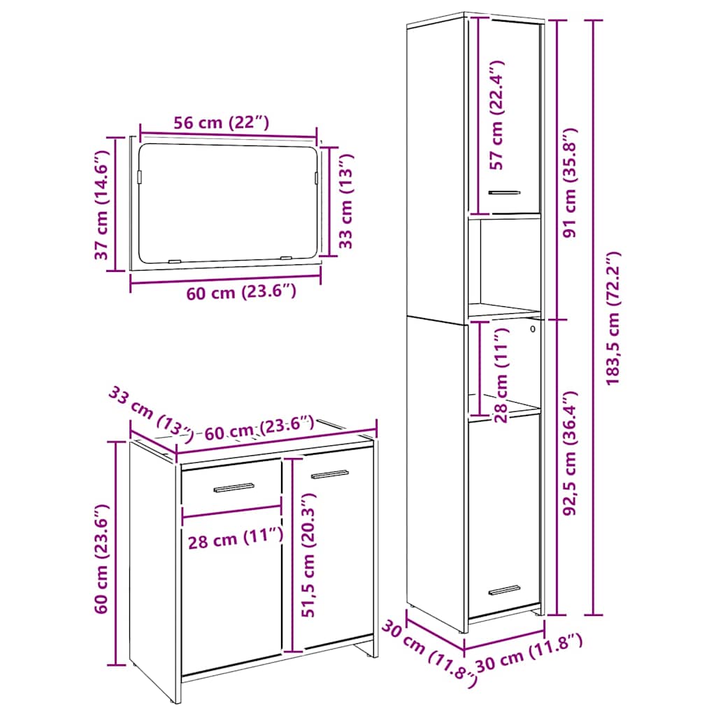 3-tlg. Badmöbel-Set Räuchereiche Holzwerkstoff