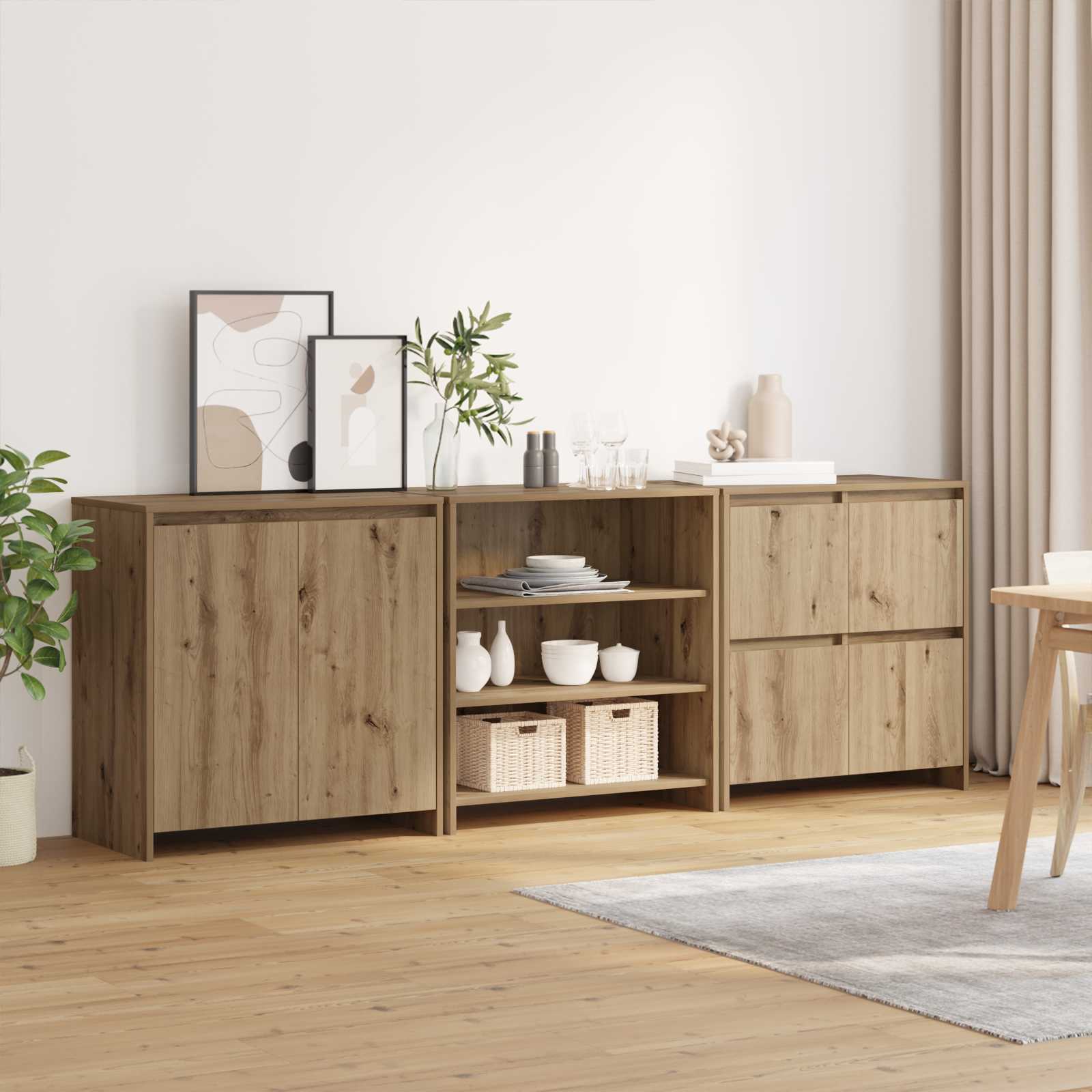 3-tlg. Sideboard Weiß Holzwerkstoff