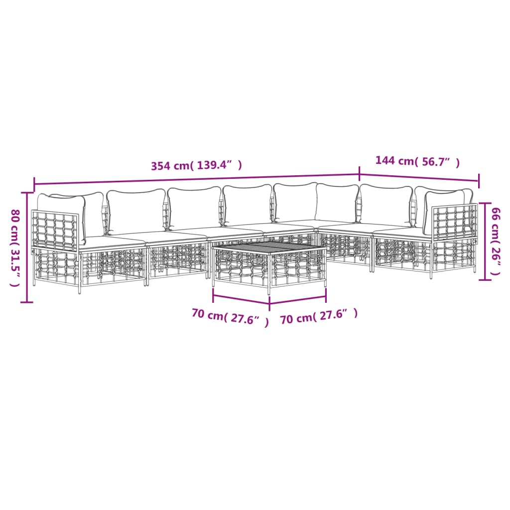 5-tlg. Garten-Lounge-Set mit Kissen Anthrazit Poly Rattan