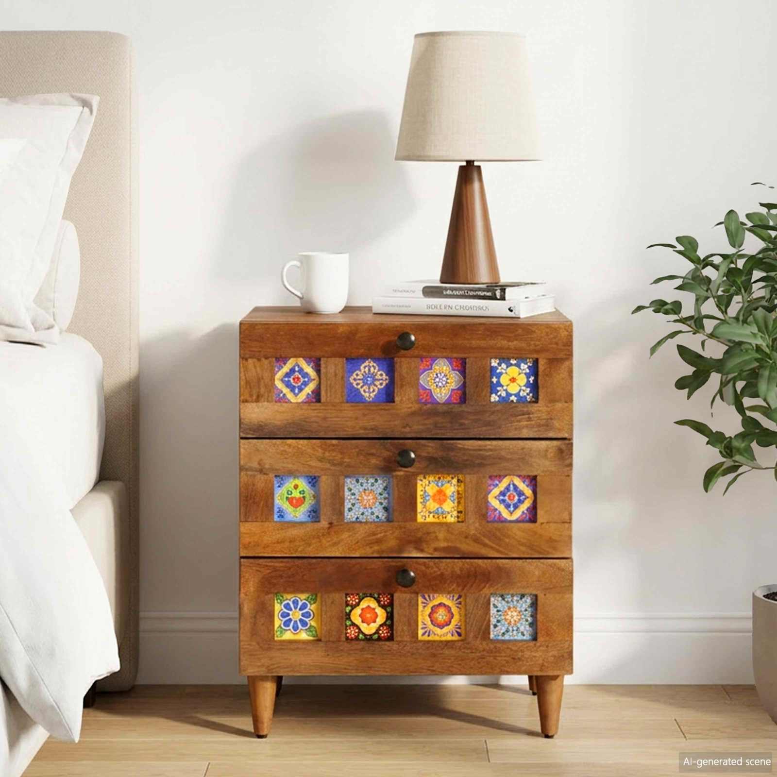 Nachttisch Braun 50 x 33 x 62 cm Massivholz Mango