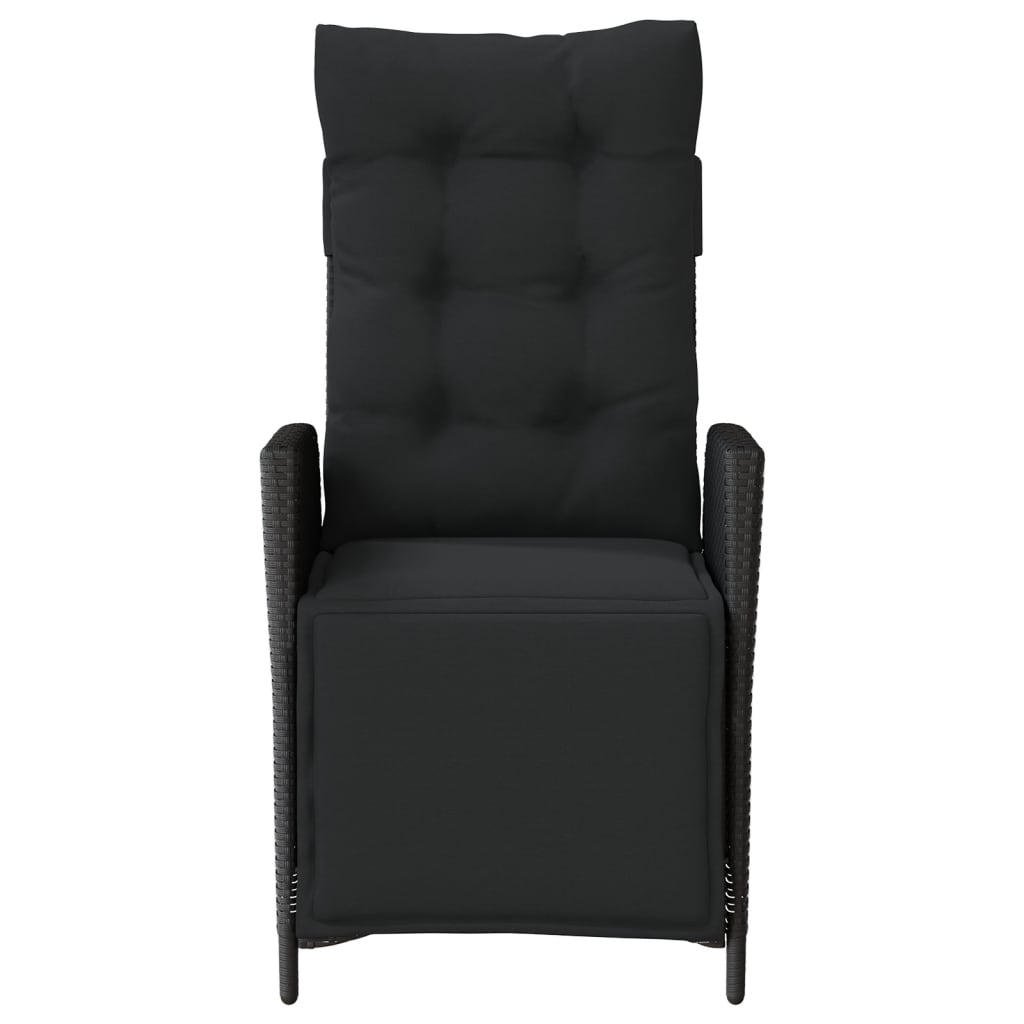 Gartensessel Verstellbar mit Kissen Schwarz Poly Rattan
