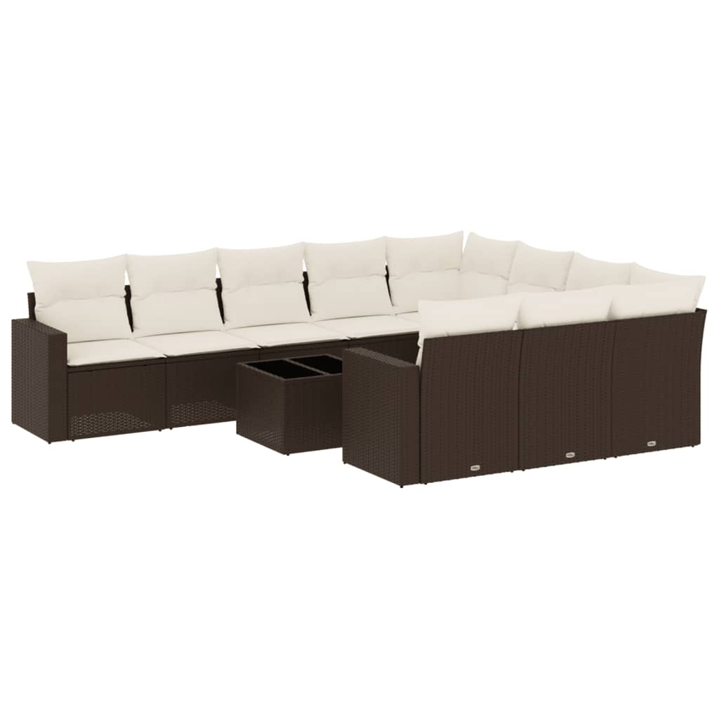10-tlg. Garten-Sofagarnitur mit Kissen Schwarz Poly Rattan