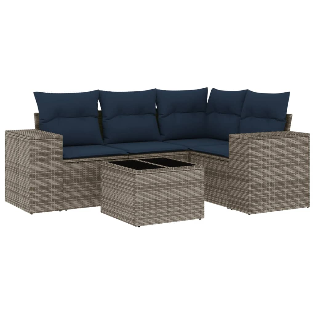 4-teiliges Gartensofa-Set mit Kissen, schwarzes Polyrattan
