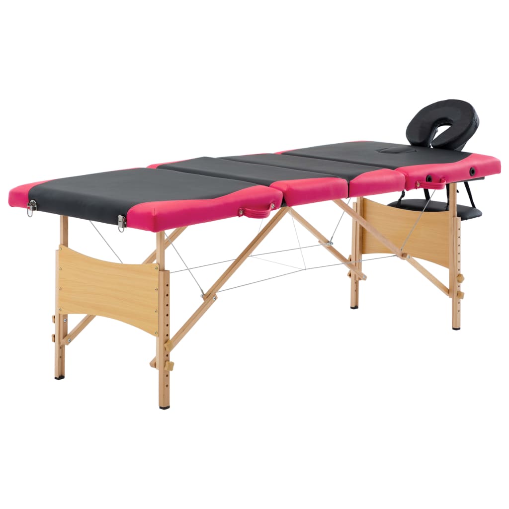 Massageliege Klappbar 4-Zonen mit Holzgestell Rosa