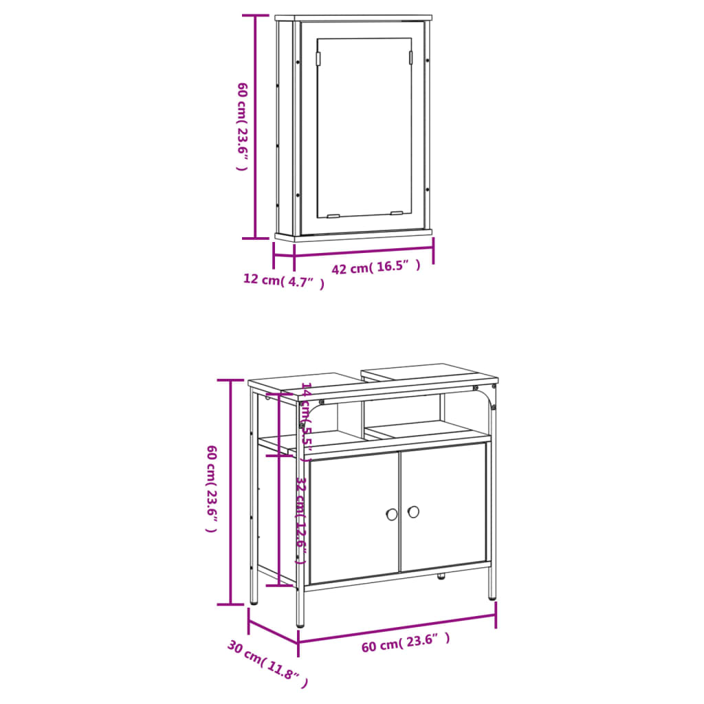 2-tlg. Badmöbel-Set Räuchereiche Holzwerkstoff