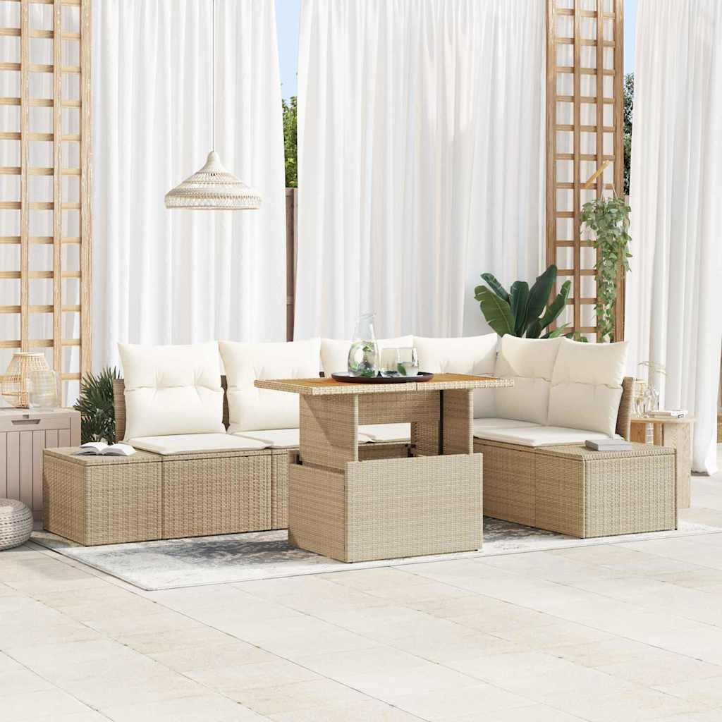 Garten Essgruppe mit Kissen 6 pcs Schwarz und Creme