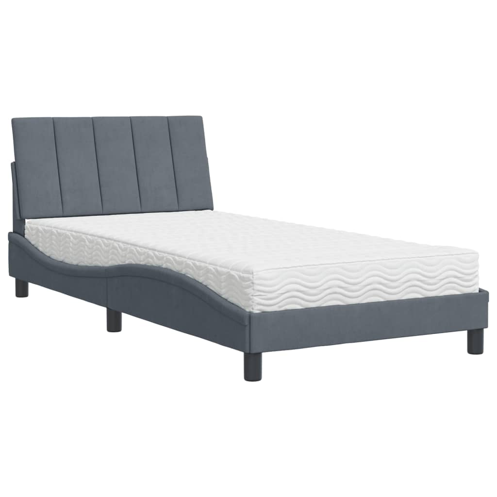 Bett mit Matratze "Hanko" Hellgrau 80x200 cm Samt