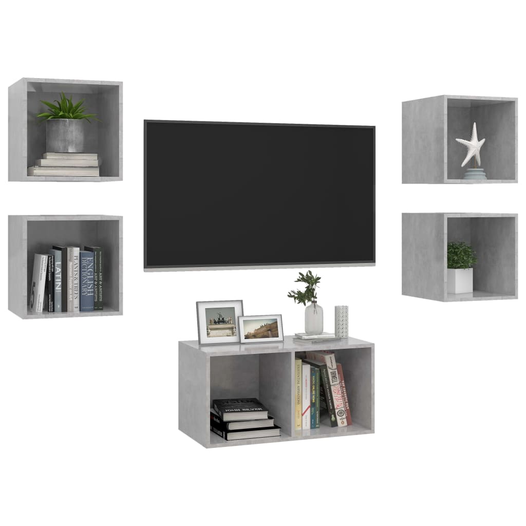5-tlg. TV-Schrank-Set Grau Holzwerkstoff