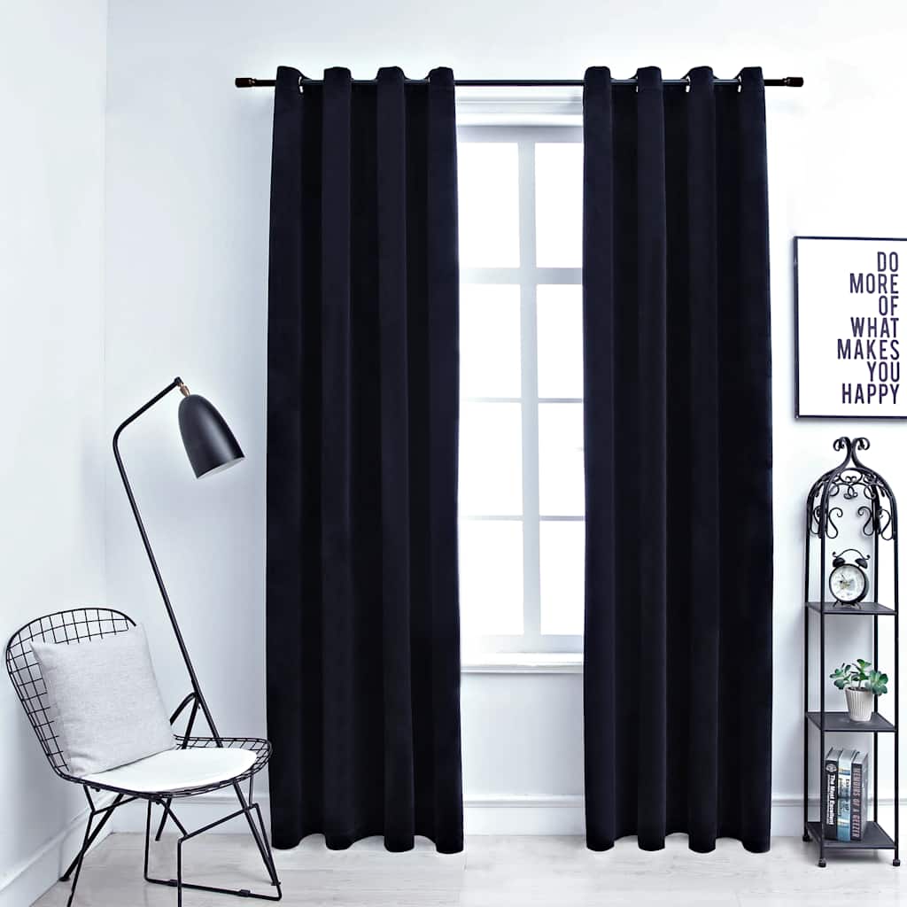 Verdunkelungsvorhänge mit Ösen 2 Stk. Samt Schwarz 140x175 cm