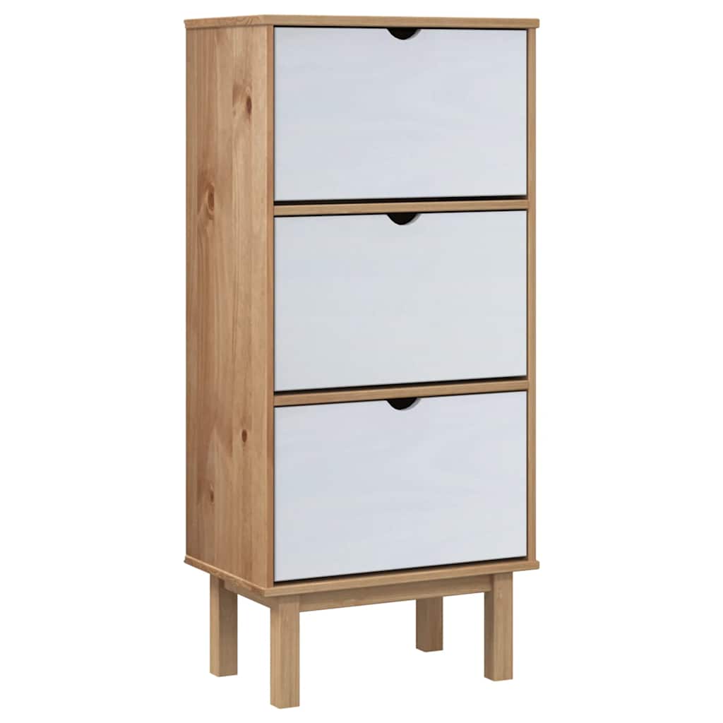 Schuhschrank OTTA mit 3 Schubladen Braun Massivholz Kiefer