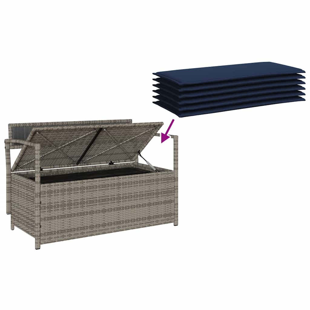 Gartenbank mit Stauraum und Kissen Schwarz Poly Rattan