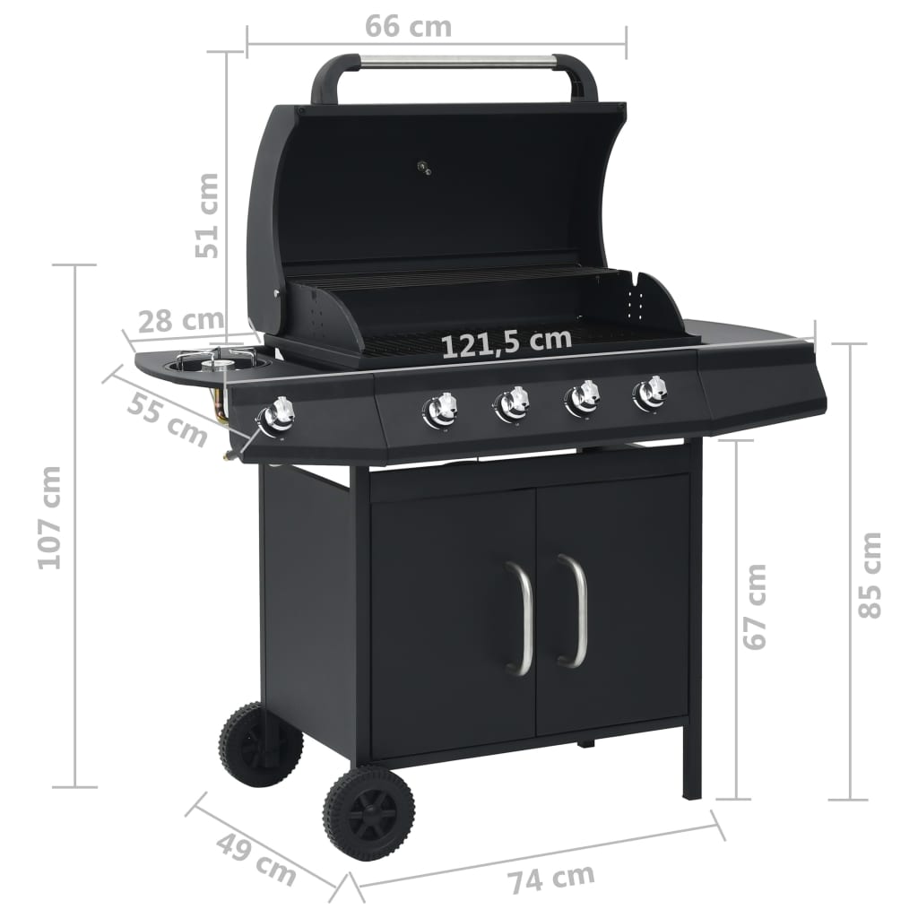 Gasgrill 4+1 Flammen Schwarz Stahl