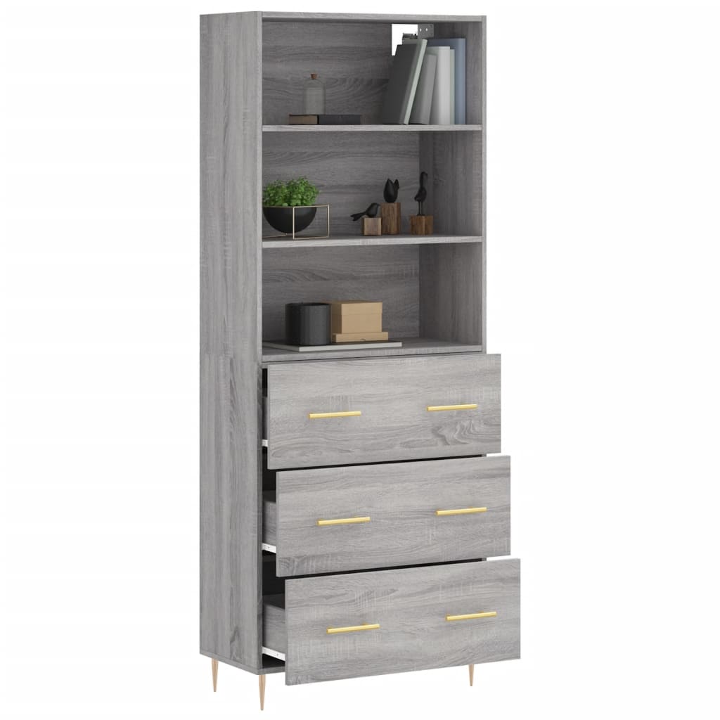Highboard Hochglanz-Weiß 69,5x34x180 cm Holzwerkstoff