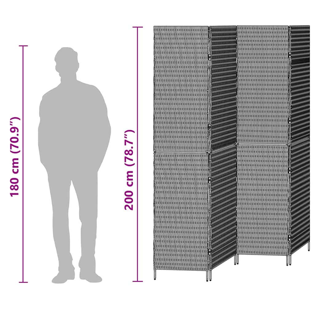 Raumteiler Schwarz 146 x 180 cm Poly-Rattan