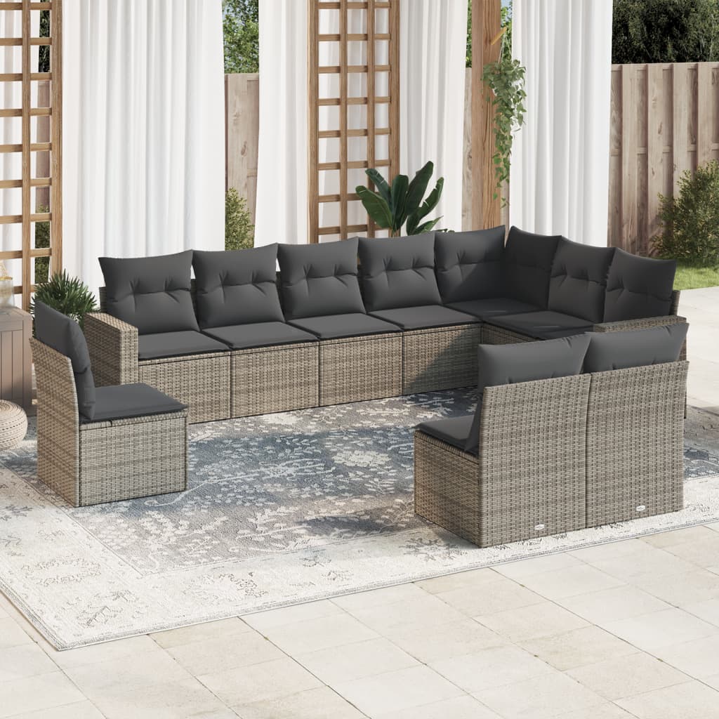 10-tlg. Garten-Sofagarnitur mit Kissen Schwarz Poly Rattan