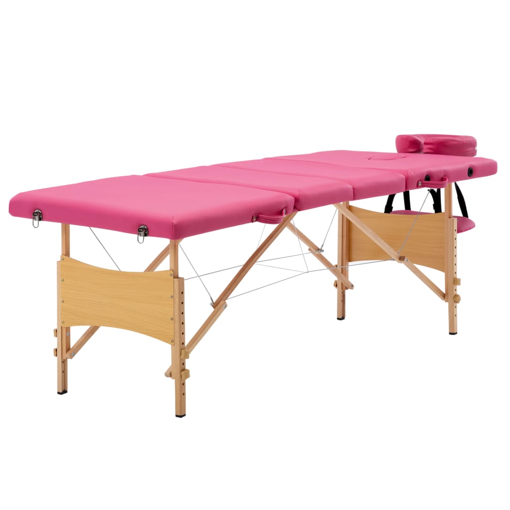 Massageliege Klappbar 4-Zonen mit Holzgestell Rosa