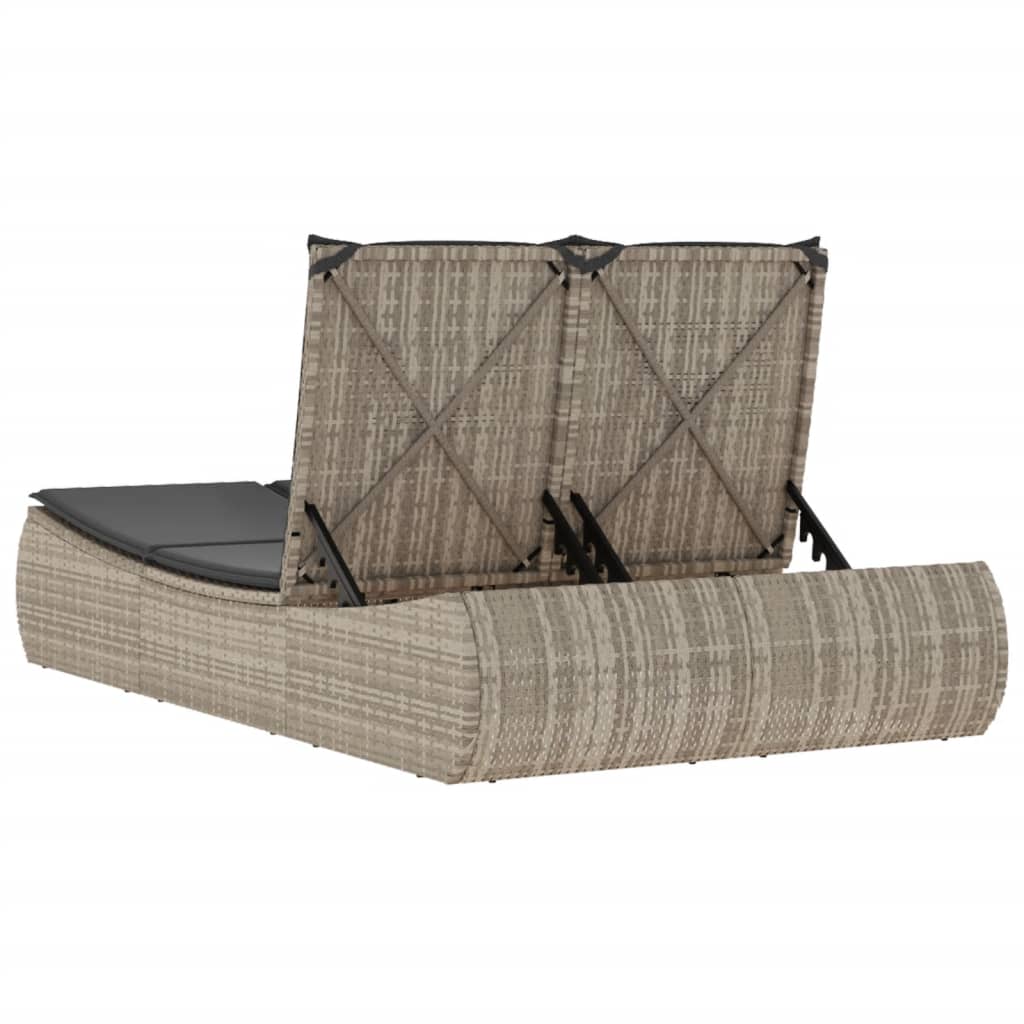 Doppel-Sonnenliege mit Kissen Schwarz Poly Rattan