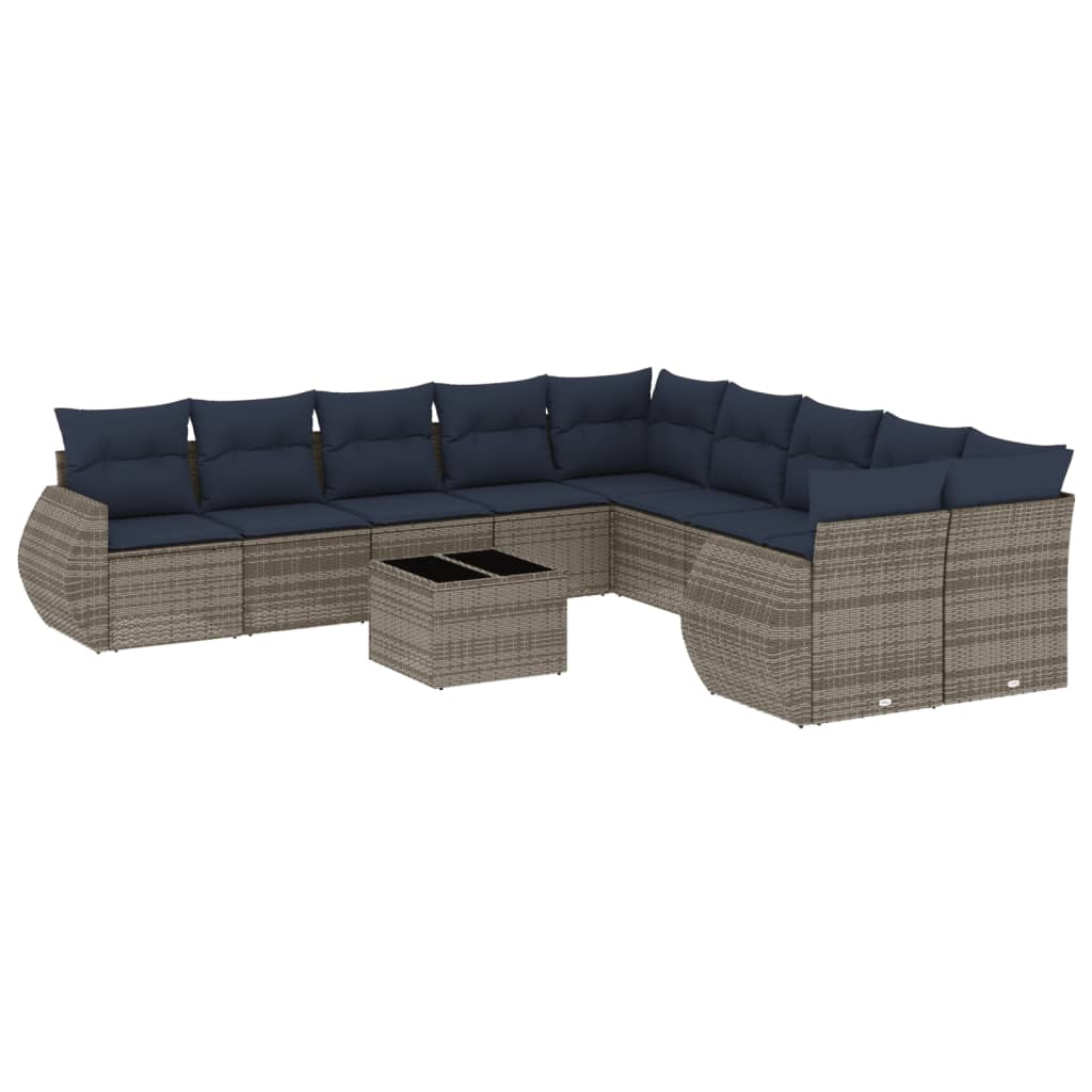 10-teiliges Gartensofa-Set mit Kissen, schwarzes Polyrattan