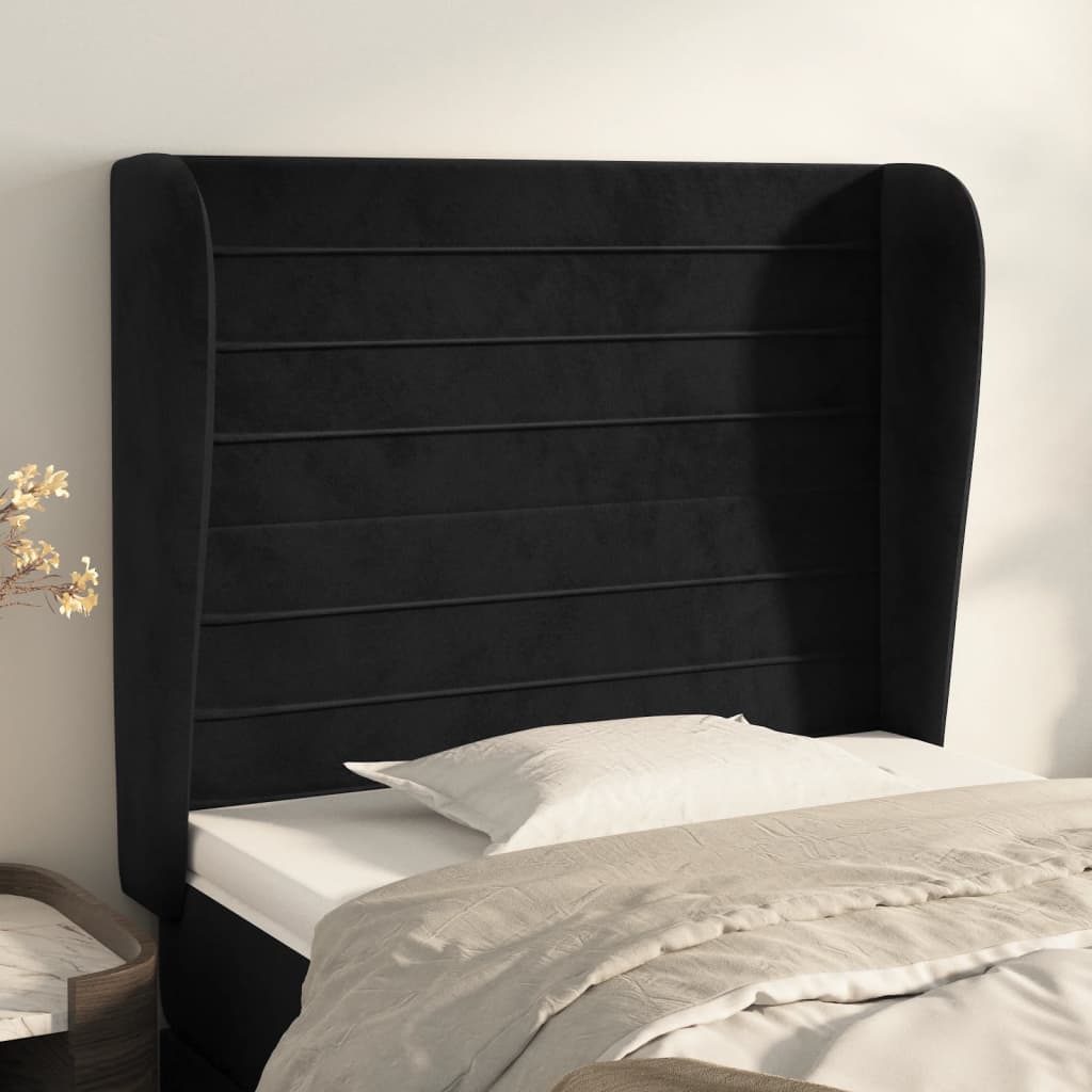 Kopfteil mit Ohren Dunkelblau 203x23x118/128 cm Samt