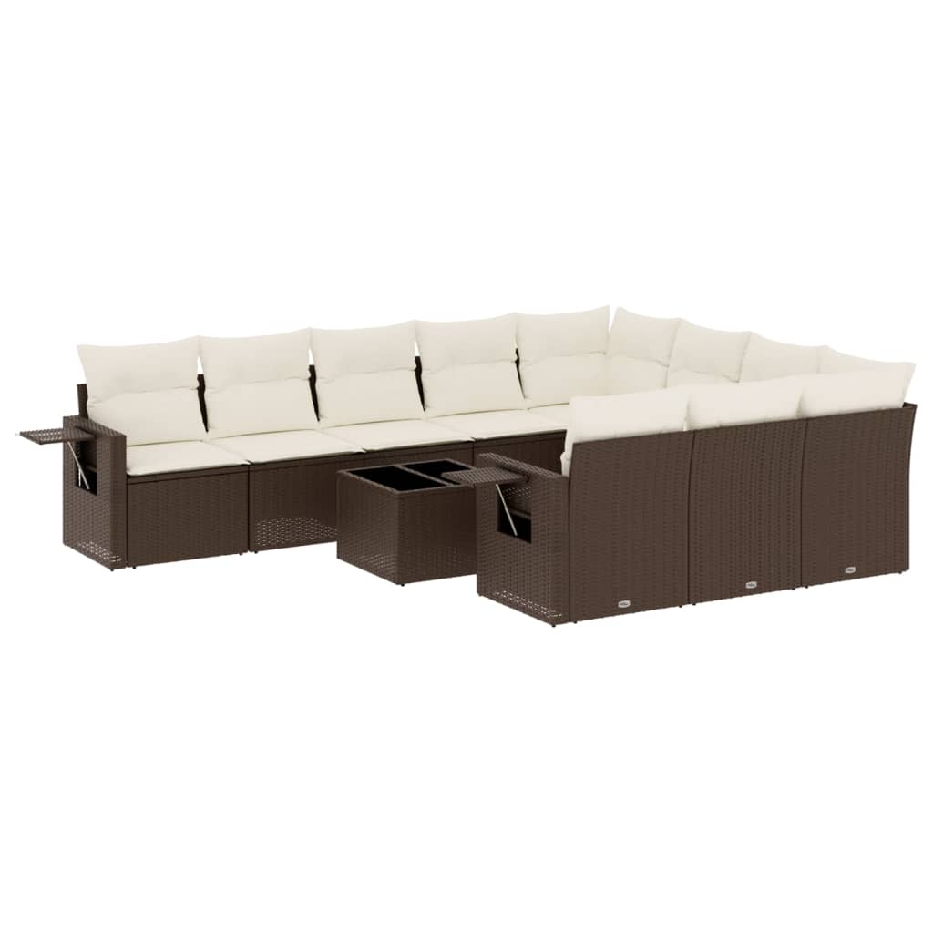 10-tlg. Garten-Sofagarnitur mit Kissen Schwarz Poly Rattan