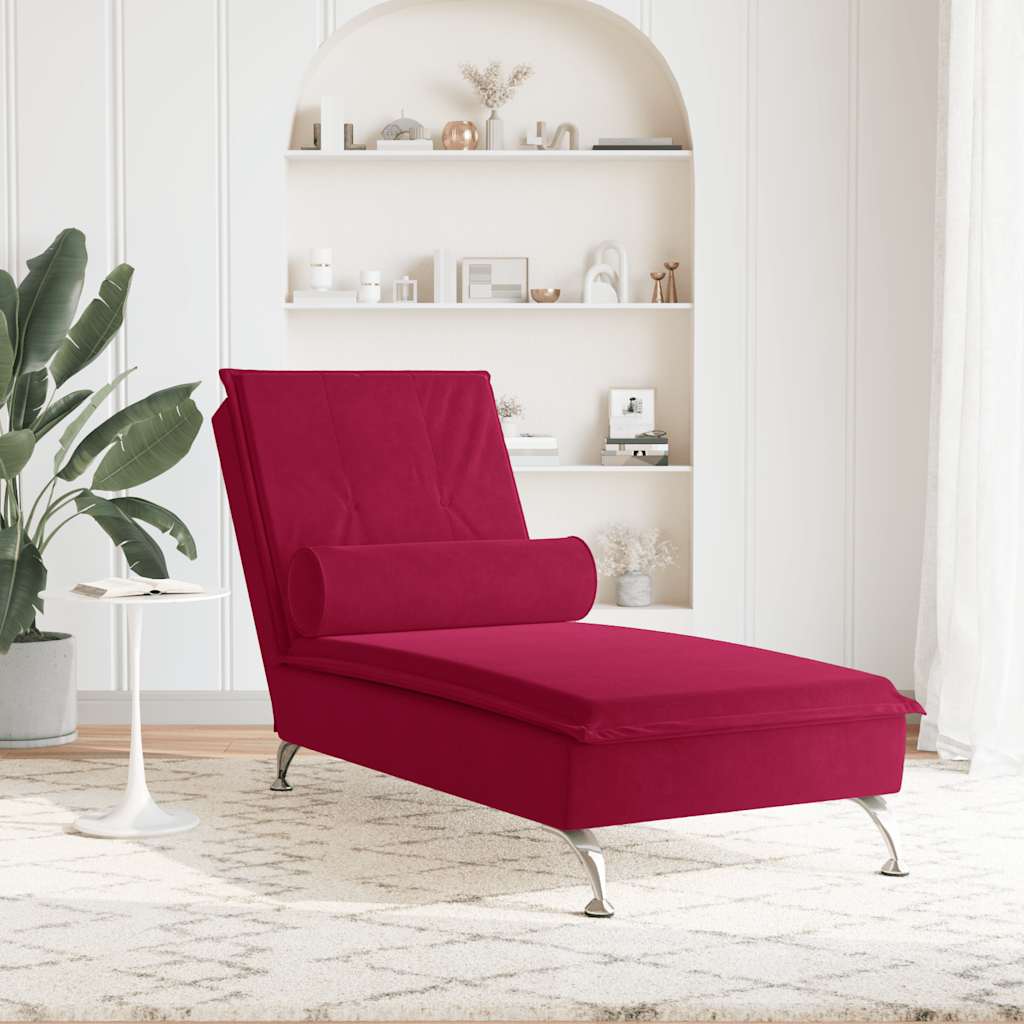 Massage-Chaiselongue mit Nackenrolle Hellgrau Samt