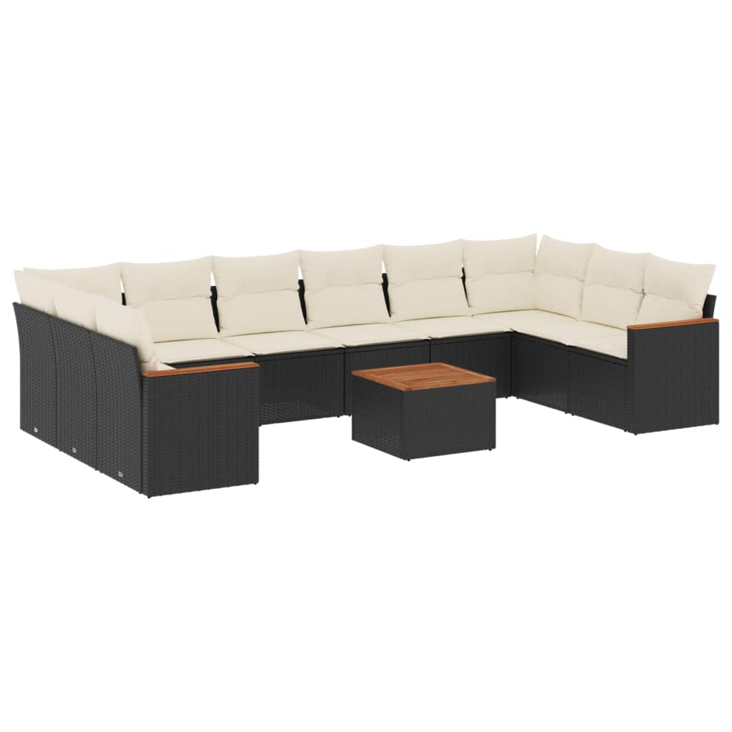10-tlg. Garten-Sofagarnitur mit Kissen Schwarz Poly Rattan