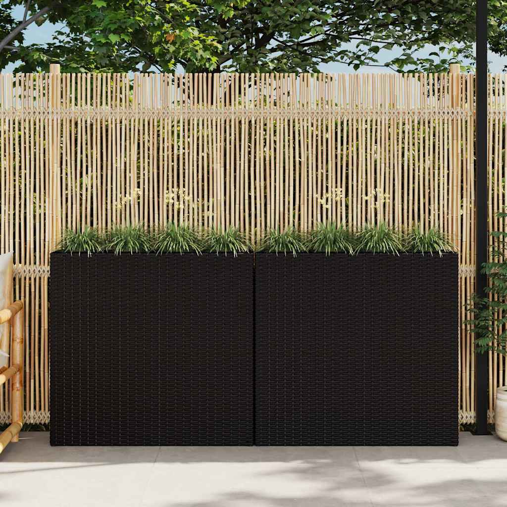 Garten-Hochbeet mit 4 Töpfen 2 Stk. Poly Rattan Grau