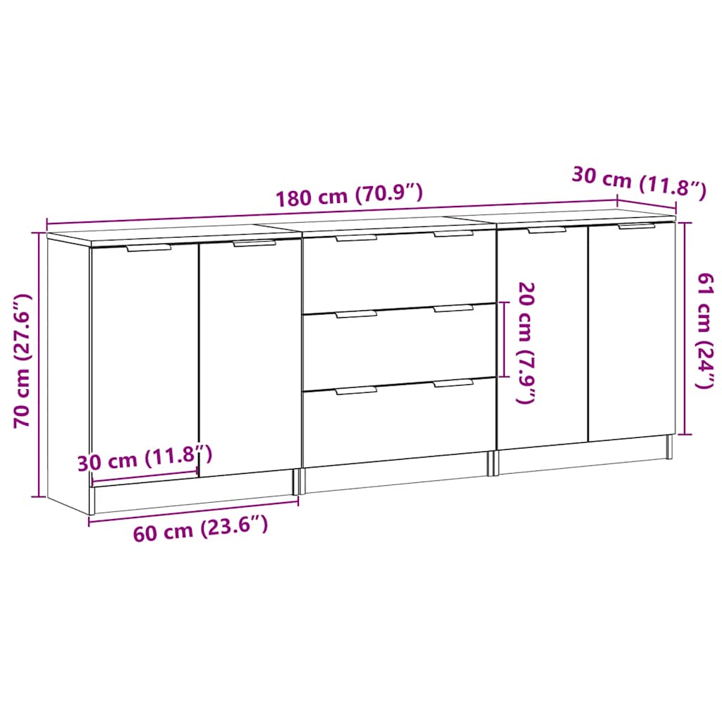 3-tlg. Sideboards Weiß Holzwerkstoff