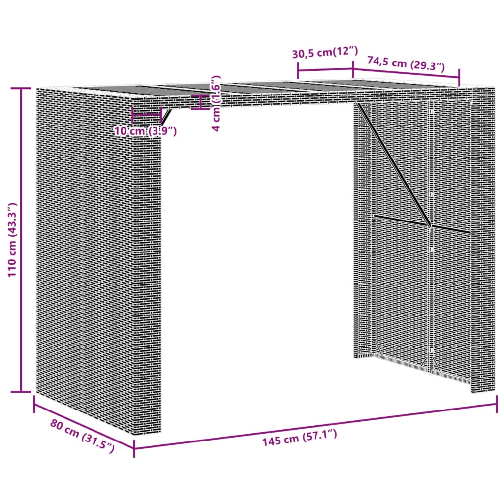 Garten-Bartisch mit Holzplatte Schwarz 105x80x110 cm Polyrattan