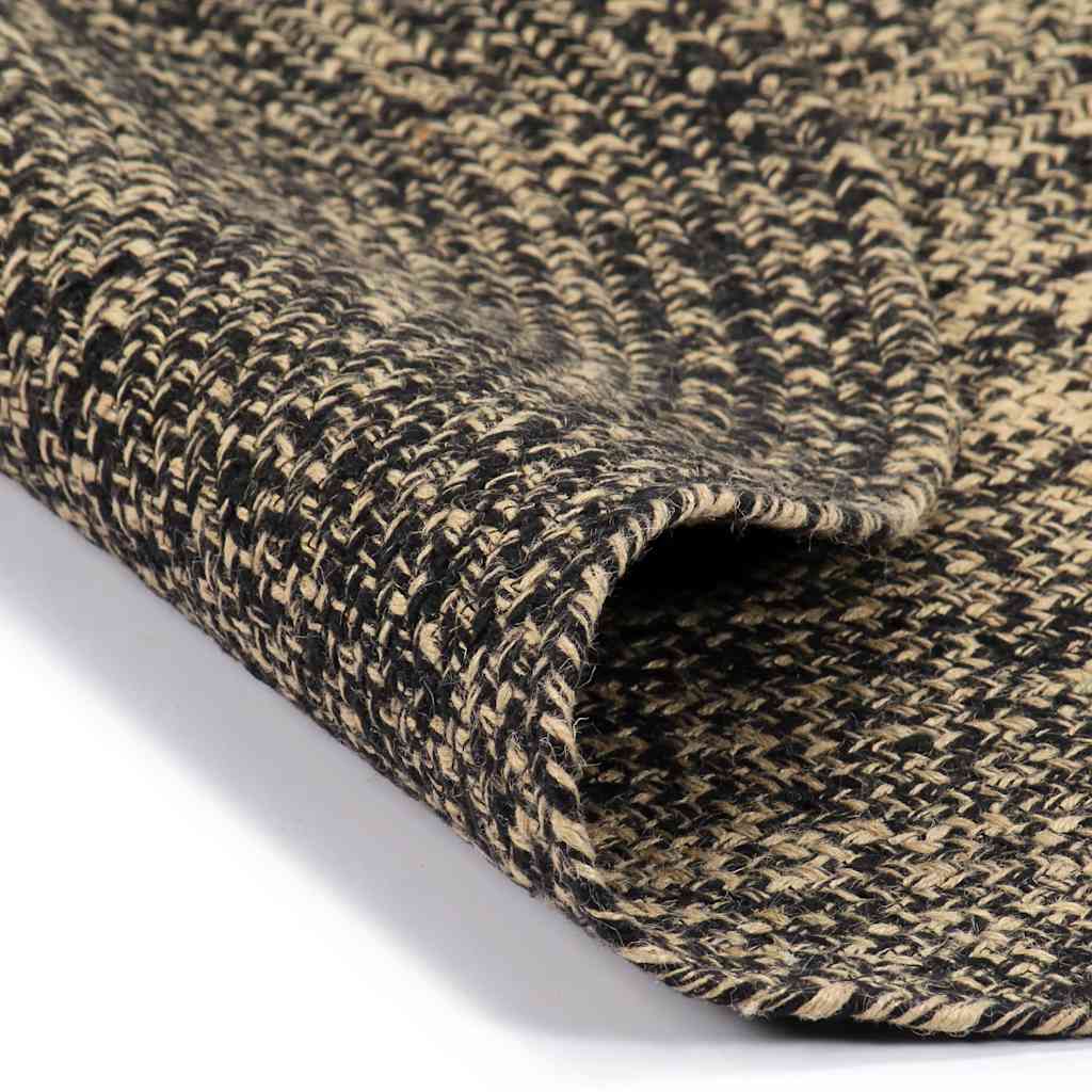 Teppich Handgefertigt Jute Schwarz und Natur 150 cm