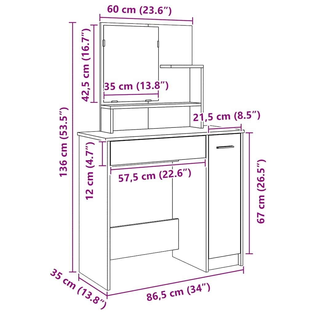 Schminktisch mit Spiegel Weiß 86,5x35x136 cm