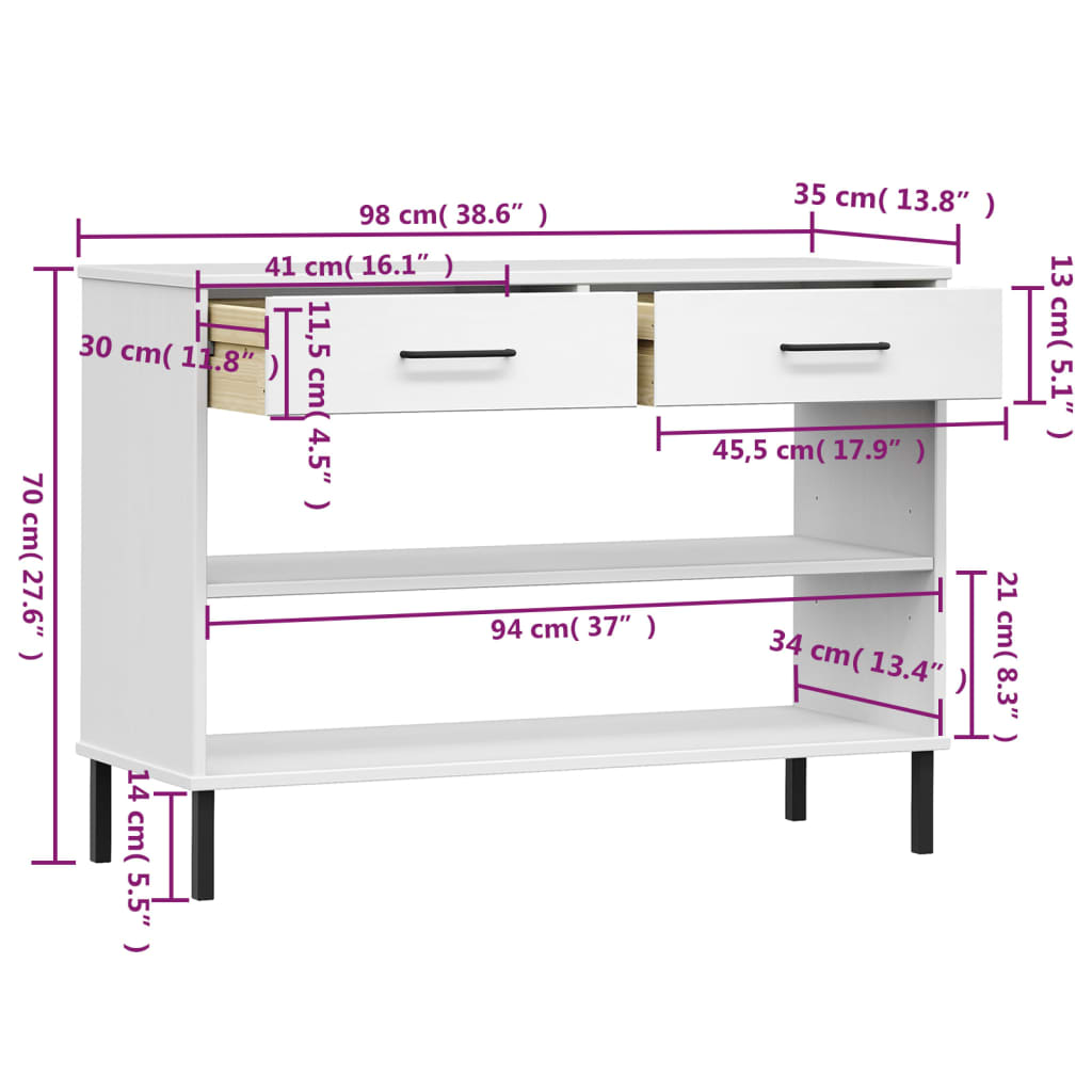 Konsolenschrank OSLO mit Metallbeinen Braun Massivholz Kiefer