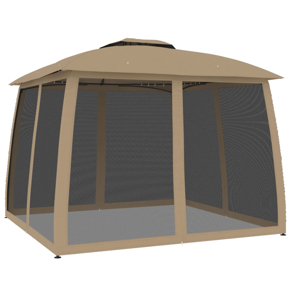 Pavillon mit Doppeldach & Netzwänden Creme 2,93x2,93 m Stahl
