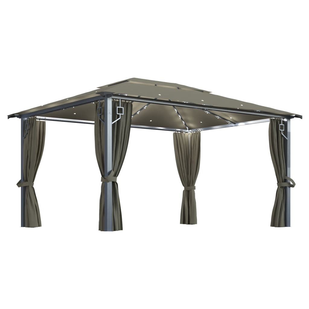 Pavillon mit Vorhängen & LED-Lichterkette 300x300 cm Creme Alu
