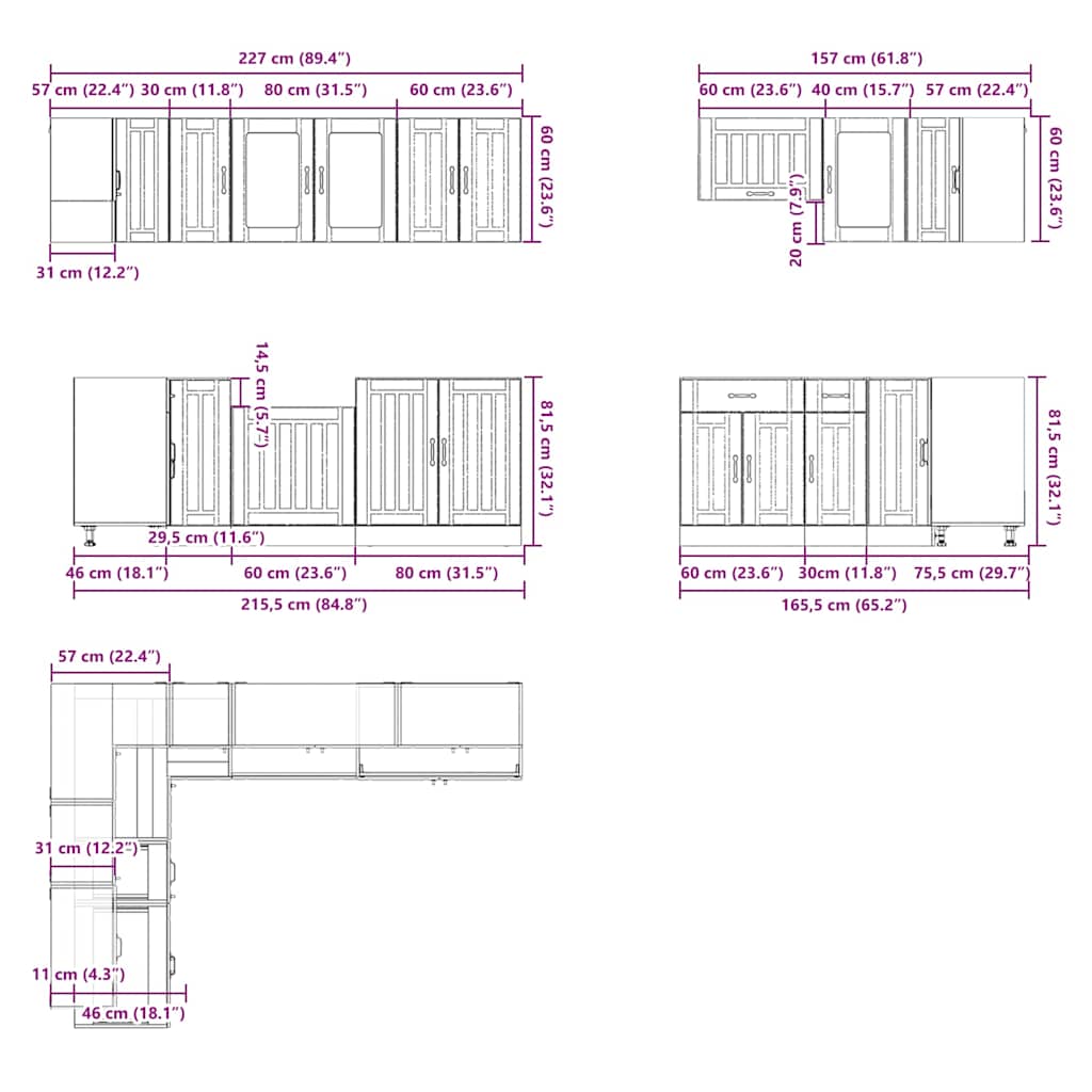 11-tlg. Küchenschrank-Set Lucca Weiß Holzwerkstoff