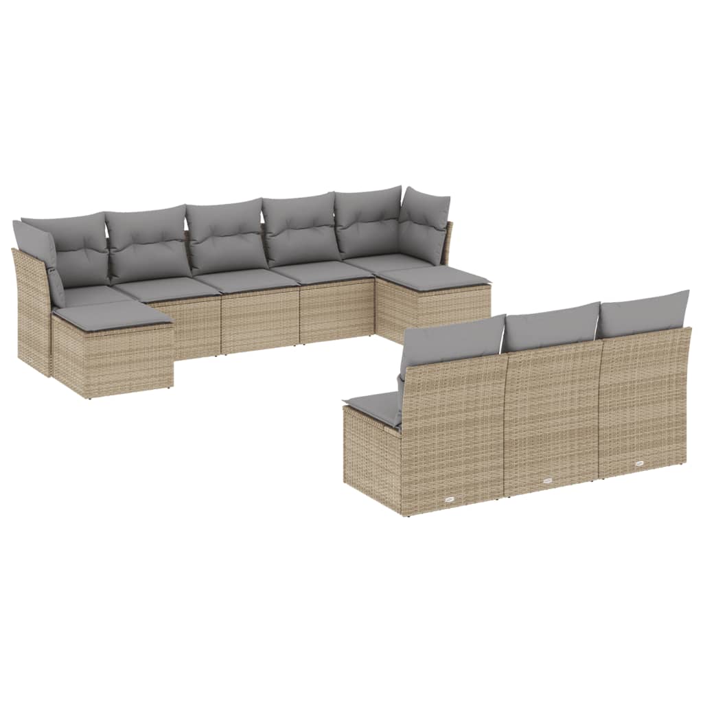 10-tlg. Garten-Sofagarnitur mit Kissen Schwarz Poly Rattan