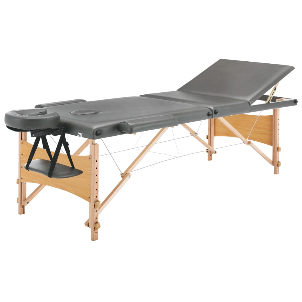 Massageliege Klappbar 3-Zonen mit Holzgestell Schwarz