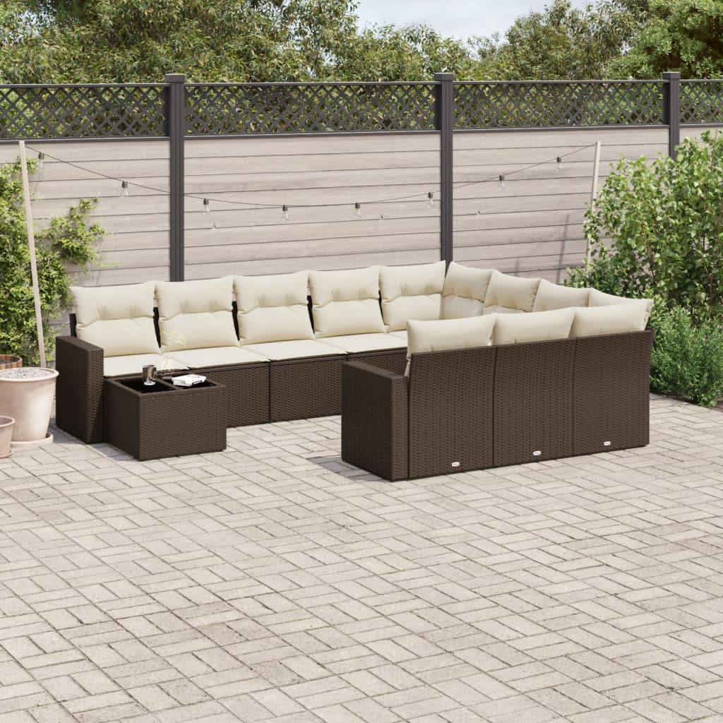 11-tlg. Garten-Sofagarnitur mit Kissen Schwarz Poly Rattan