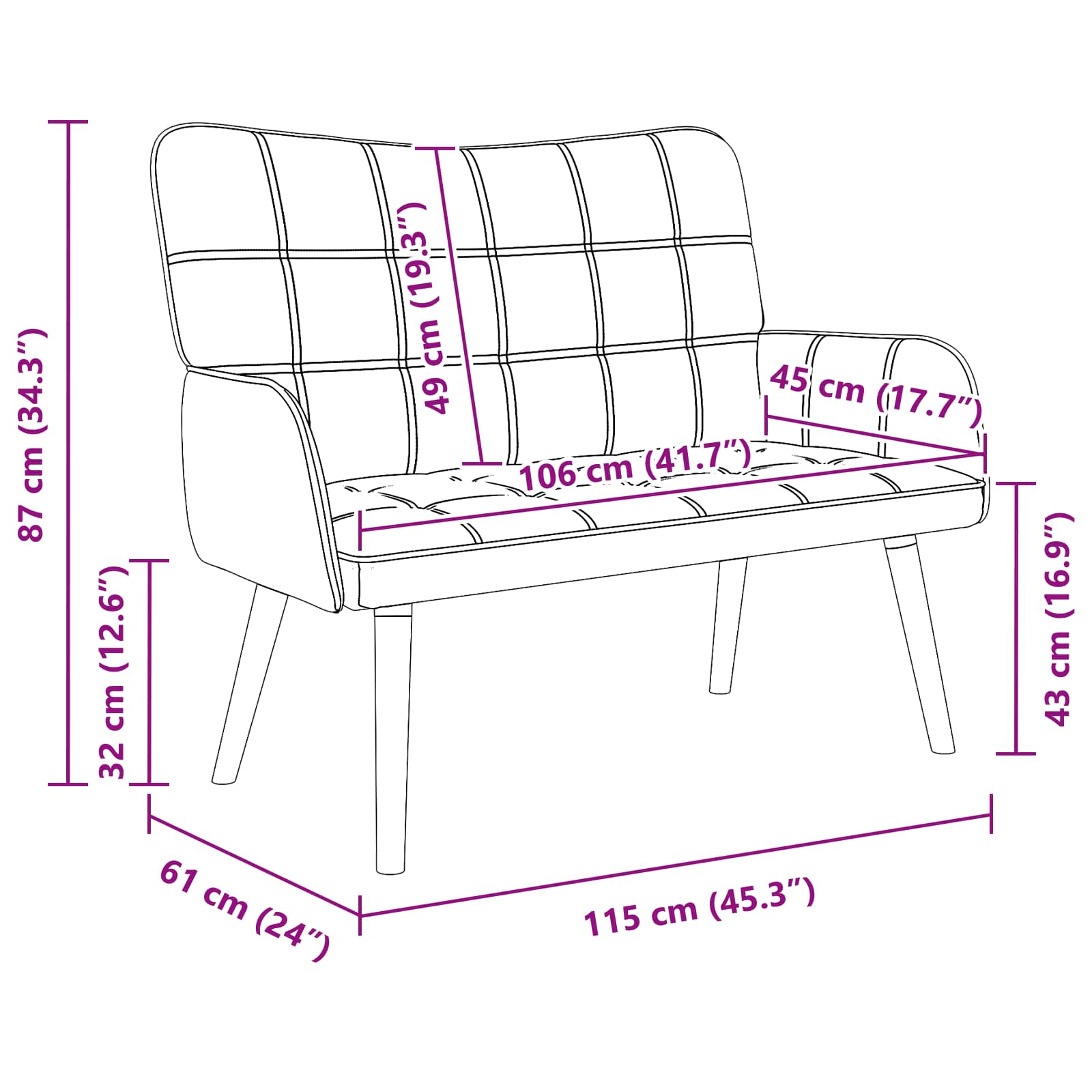 2-Sitzer Sofa Hellgrau 115 x 61 x 87 cm Stoff