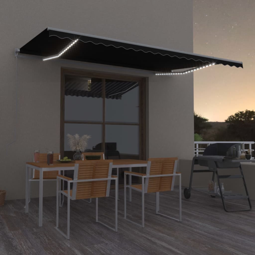 Markise Manuell Einziehbar mit LED 300x250 cm Blau und Weiß