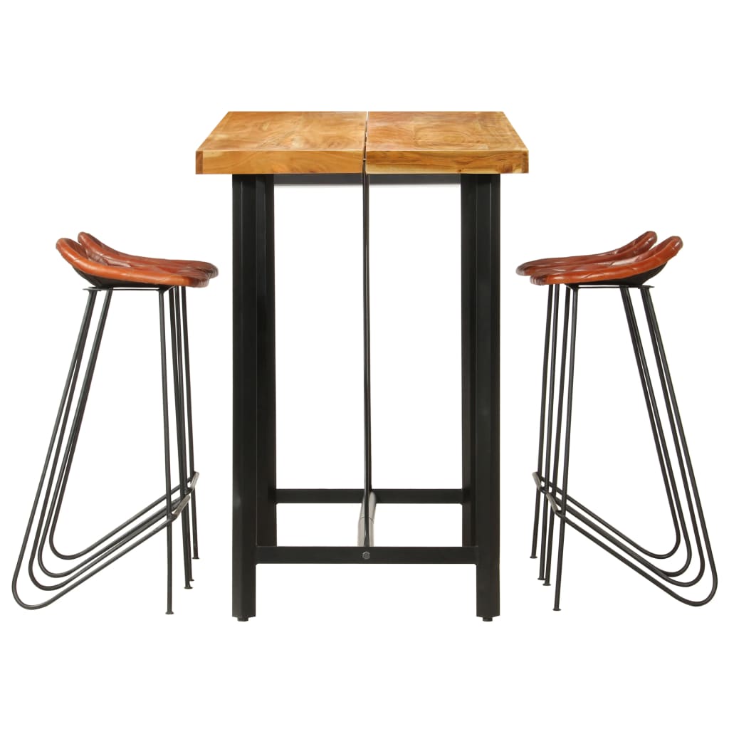 5-tlg. Bar-Set Recyceltes Massivholz und Echtleder