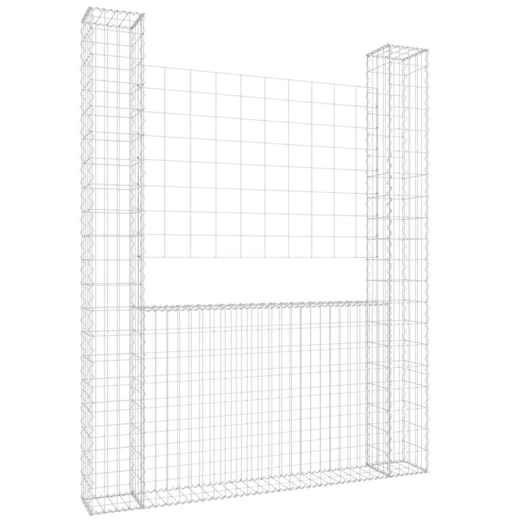 Gabionenkorb U-Form mit 2 Säulen Eisen 140x20x150 cm