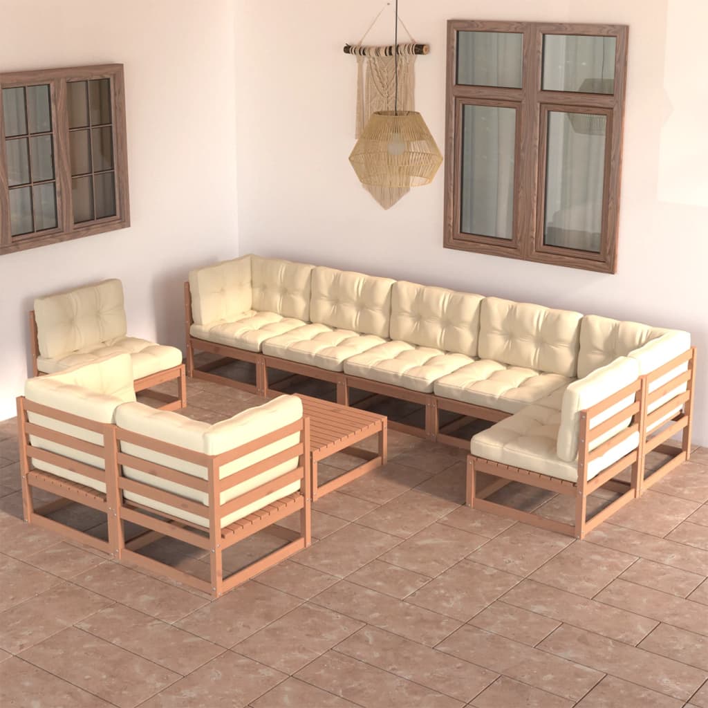 10-tlg. Garten-Lounge-Set Weiß Massivholz Kiefer